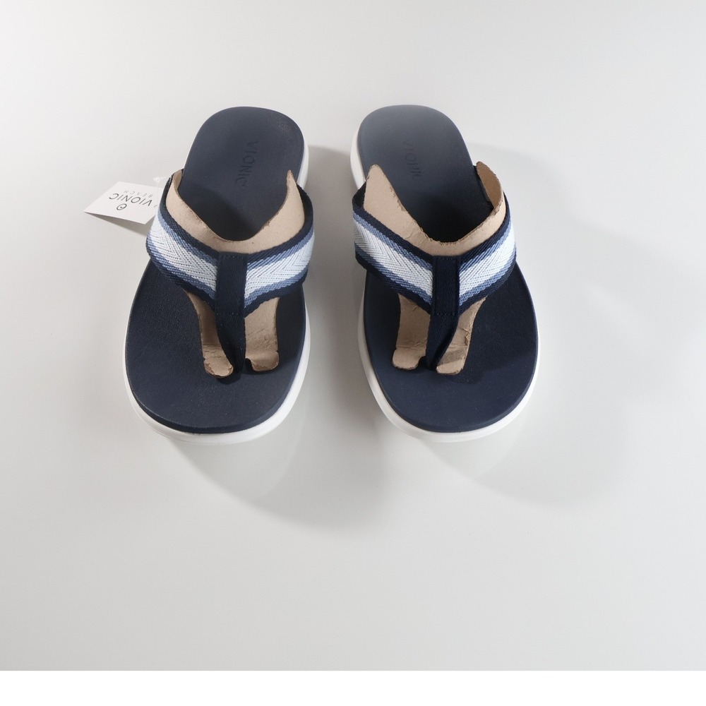 Vionic Sandals Indigo Flip Flops 12 Navy Blue Striped Casual Beach Summer